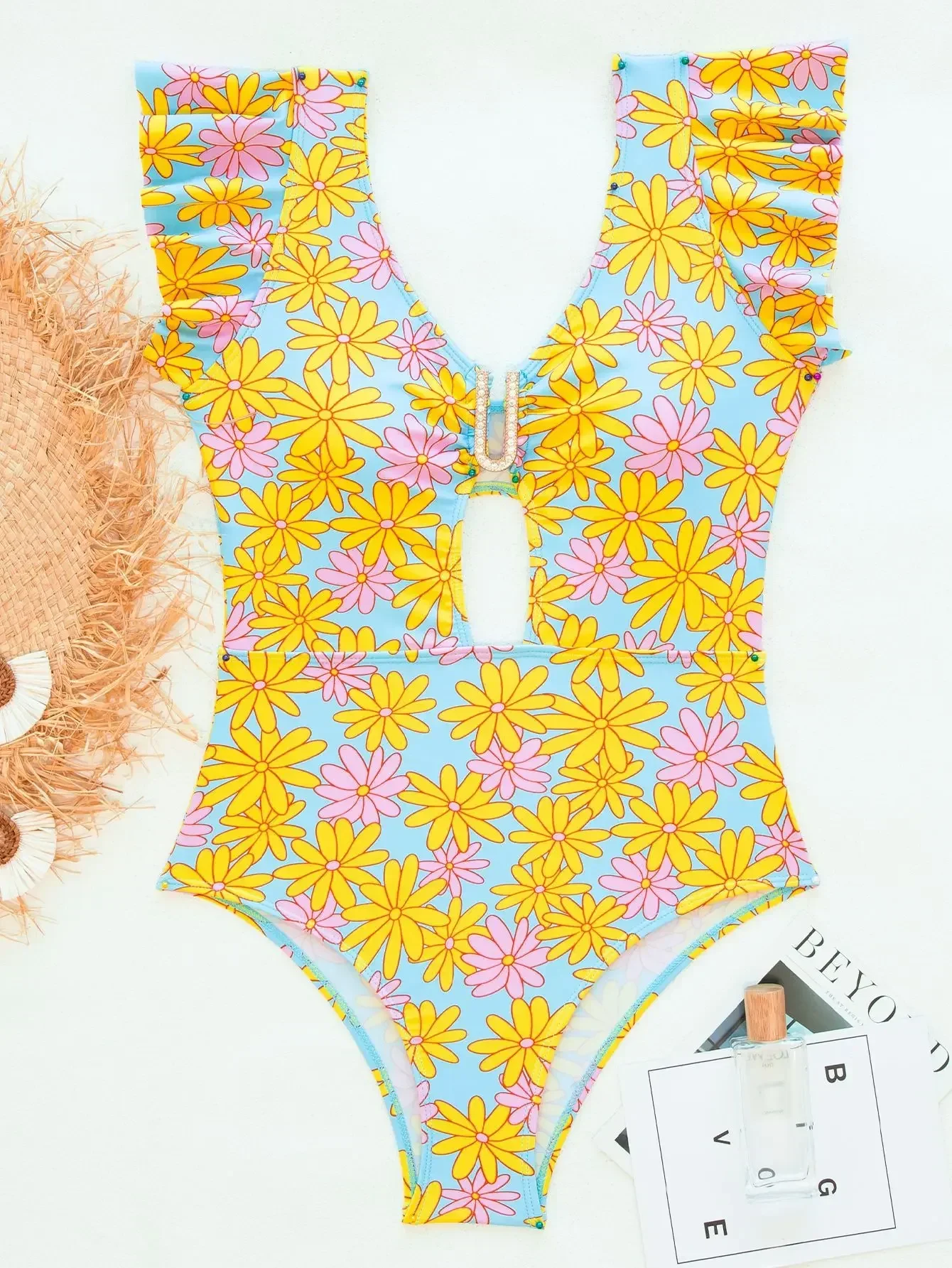 New Women's Sexy One-Piece Backless Swimsuit Deep V-Neck All Over Printed Swimwear Summer Holiday Sexy Corset Bathing Suit Woman