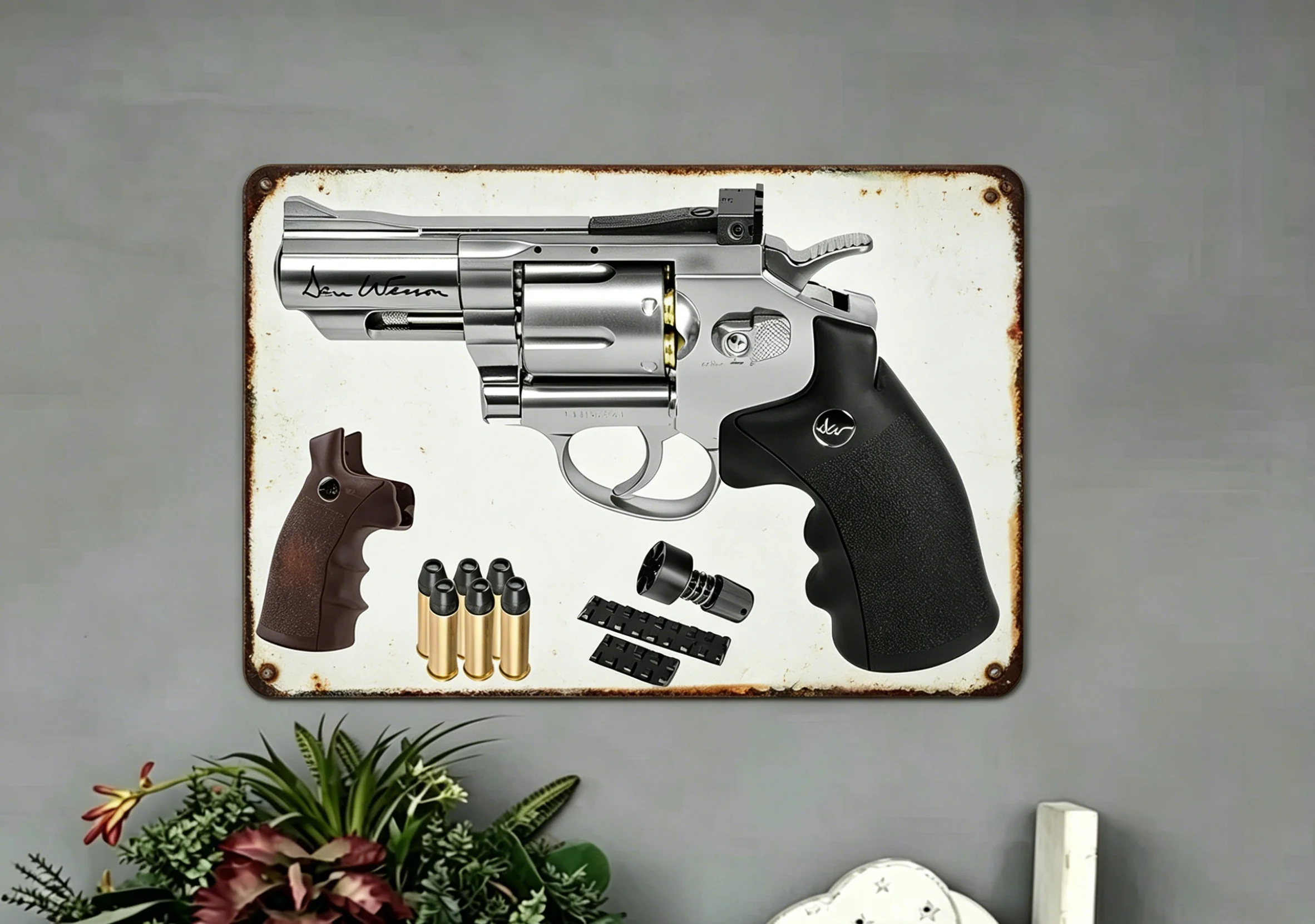 Vintage Gun and Bullet Tin Signs for Decoration in Cafes, Bedrooms, Living Rooms, Offices, and Other Locations