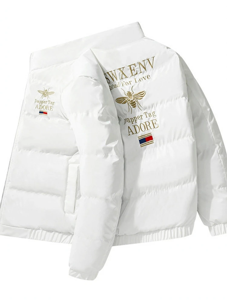 

Raidy Boer Winter Thiened Cotton Jaet Men Youth Bee Embroidery Faionable Warm Zipper Closure Side ket Coat