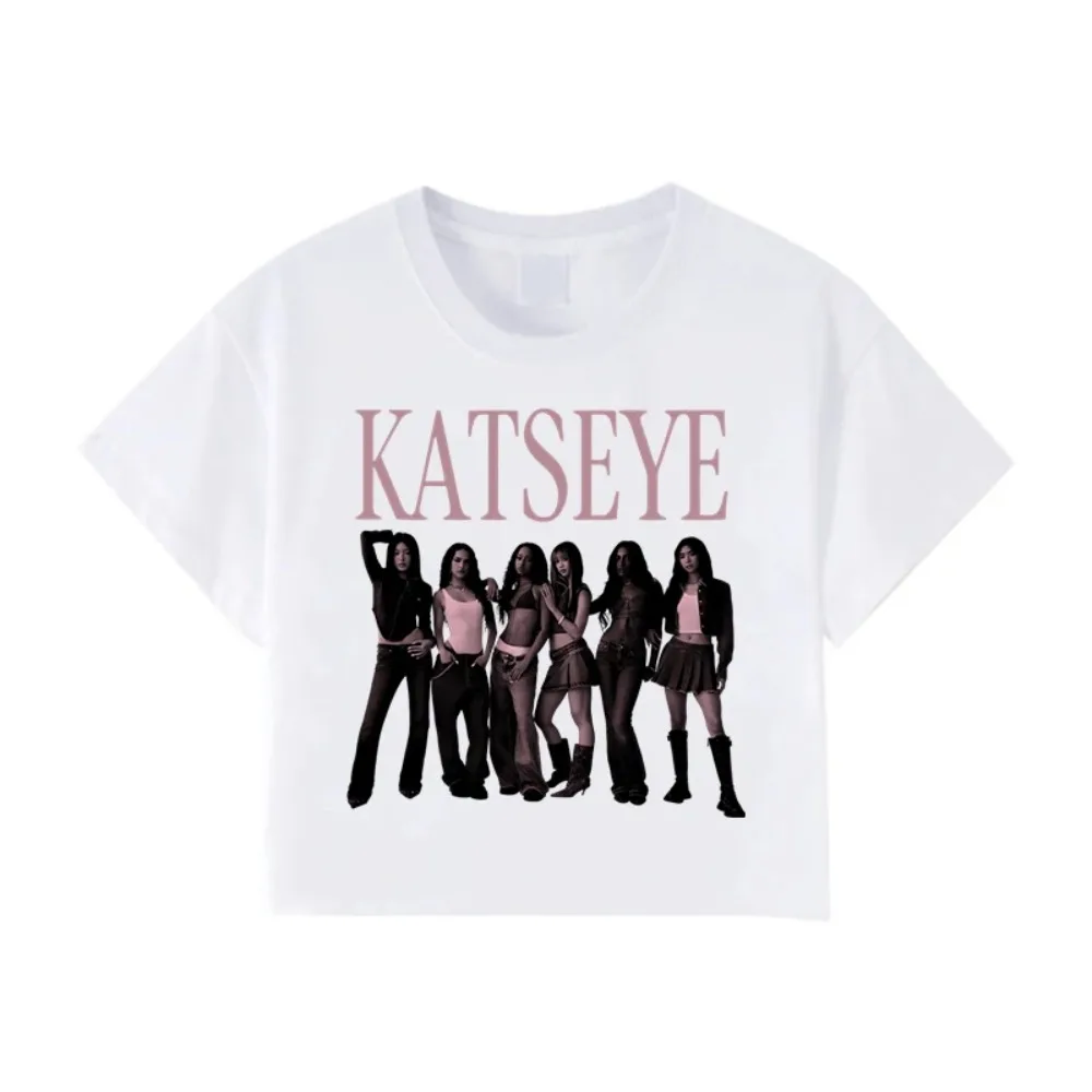 Kpop Girl Group Katseye Crop Top Casual T-Shirts Damen Korean Ulzzang Katseye Cropped T-Shirt Geschenke Damen Y2K Kleidung – Detail 11