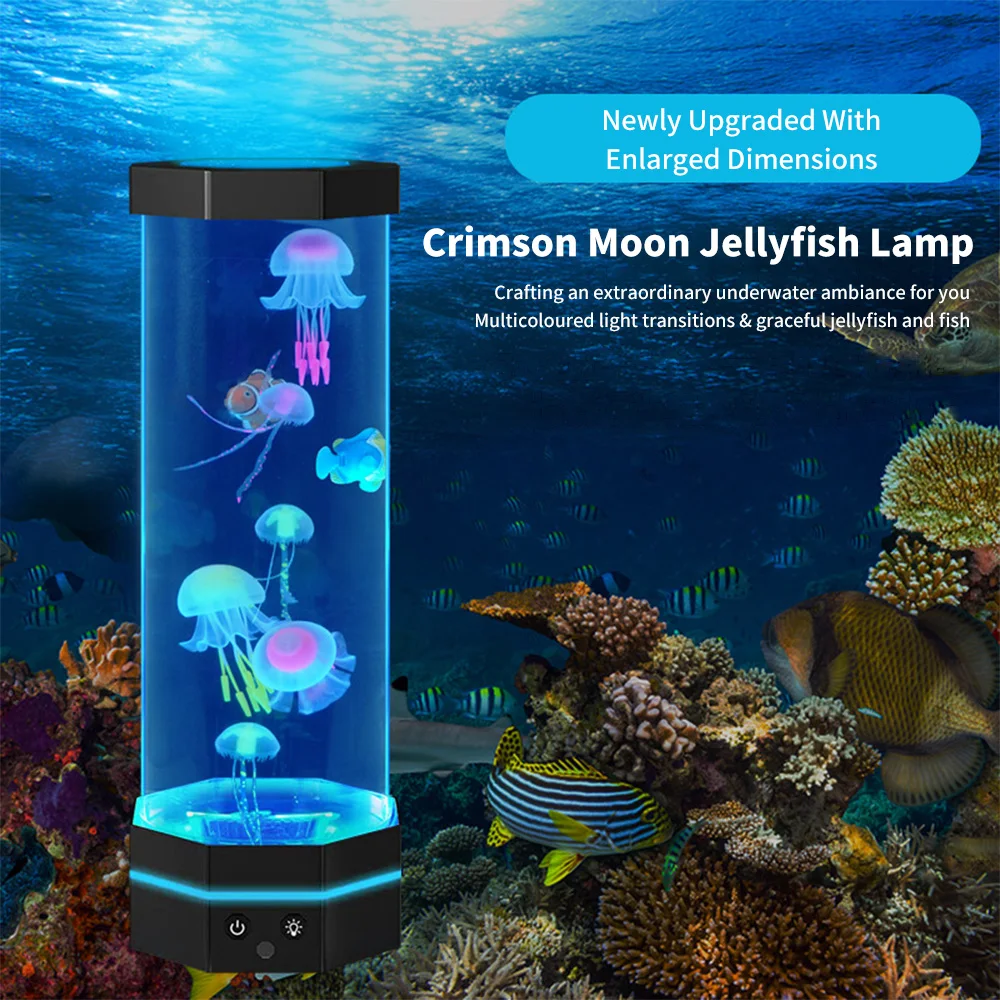 Fantasy Jellyfish Floating Lamp with Color Changing Light Effects, Sensory Synthetic Fish Tank Aquarium Mood Lamp