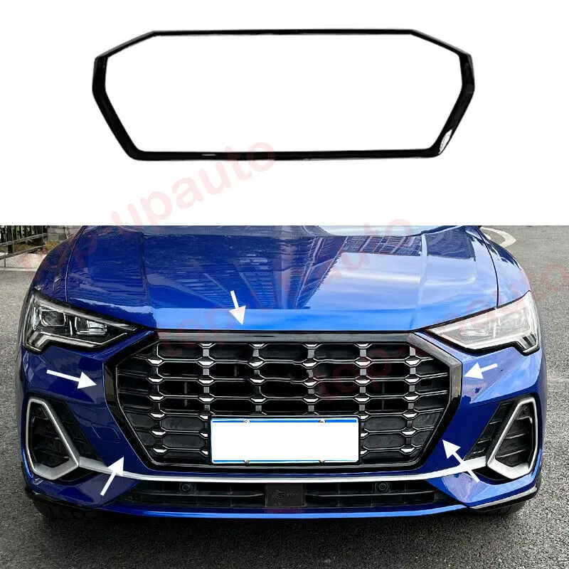 FIT FOR Audi Q3 2019 2020 2021 2022 2023 Glossy Black ABS front bumper grill forming strip cover trim