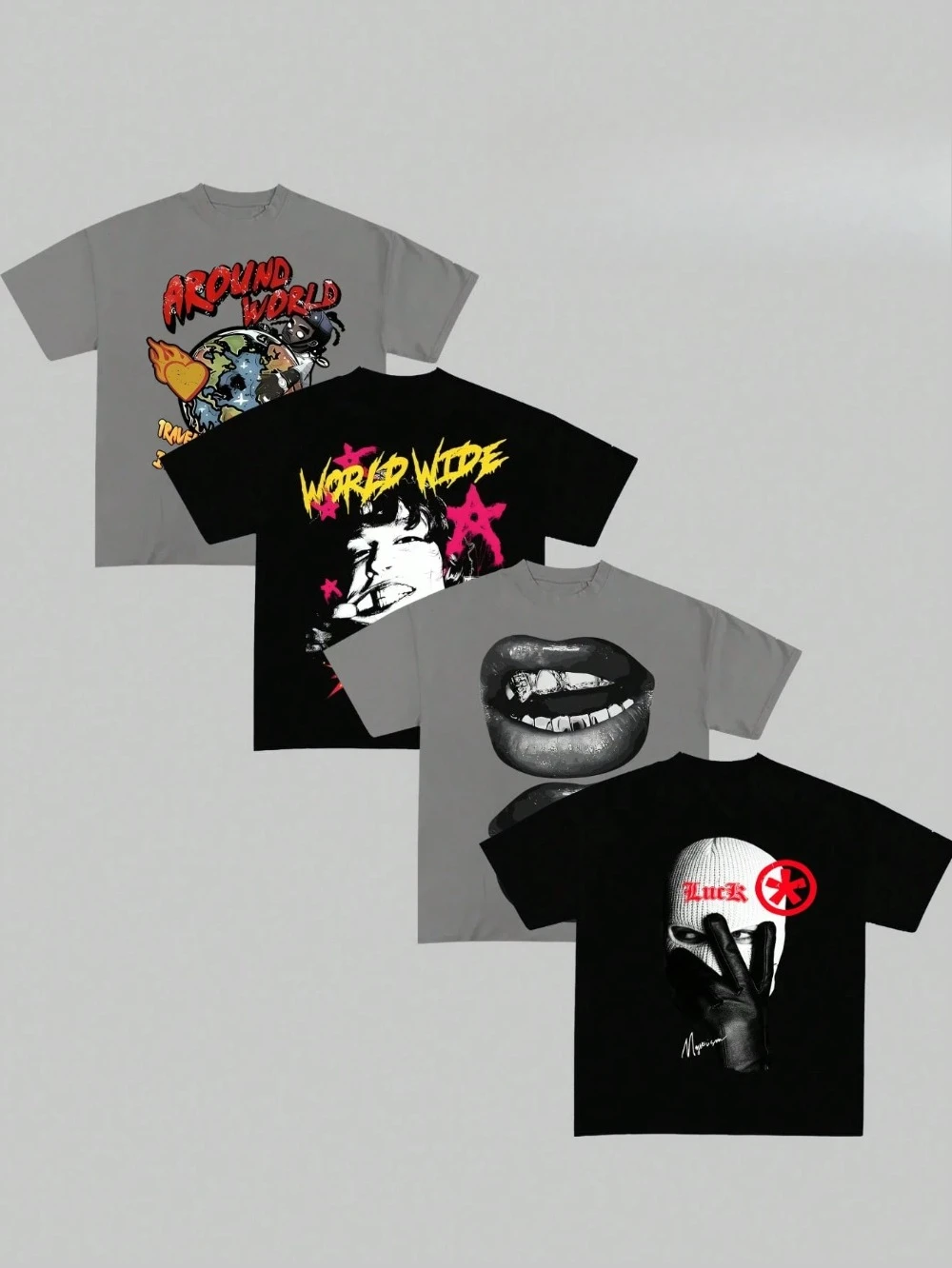 2026 Summer Vintage Graffiti Portrait T-shirt Oversized Short Sleeve Tee Retro Streetwear Hip Hop Loose Summer Cotton Top