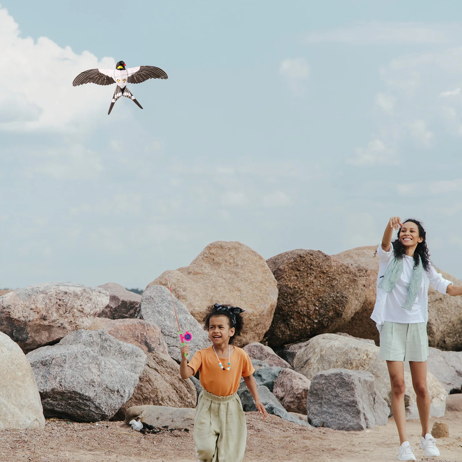 Canne à pêche et cerf-volant, cerf-volant d'hirondelle, vol pour enfants en bas âge avec poteau créatif pour enfants