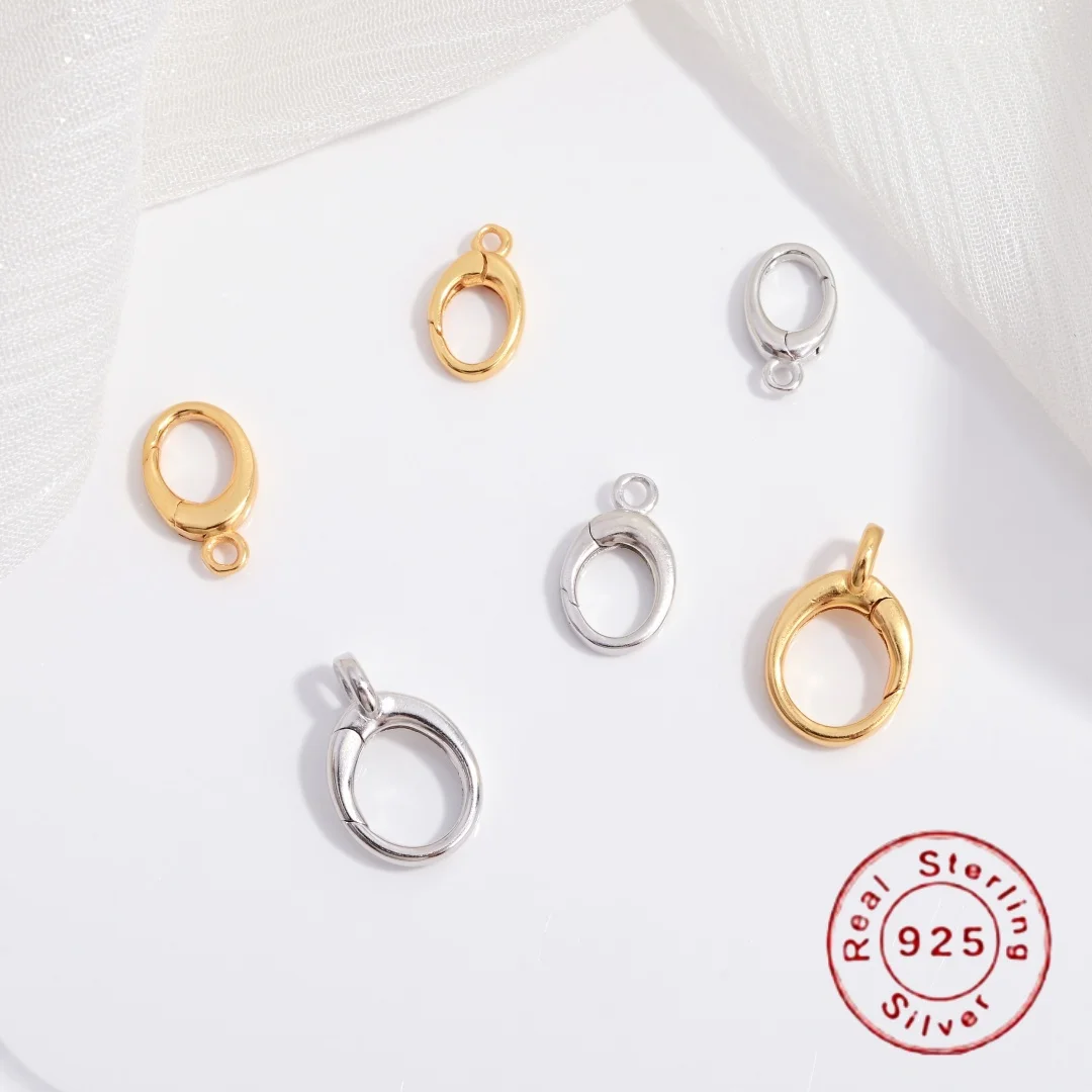 S925 Sterling Silver Round Press Spring Clasp DIY Handmade Bracelet And Necklace Connecting Clasp Accessory SK126