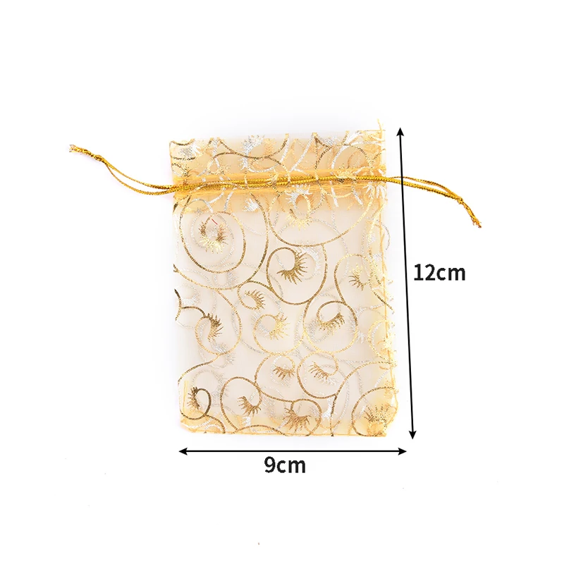 100pcs Champagne Eyelash Organza Drawstring Bag Pouches Jewelry Wedding Gift Bags