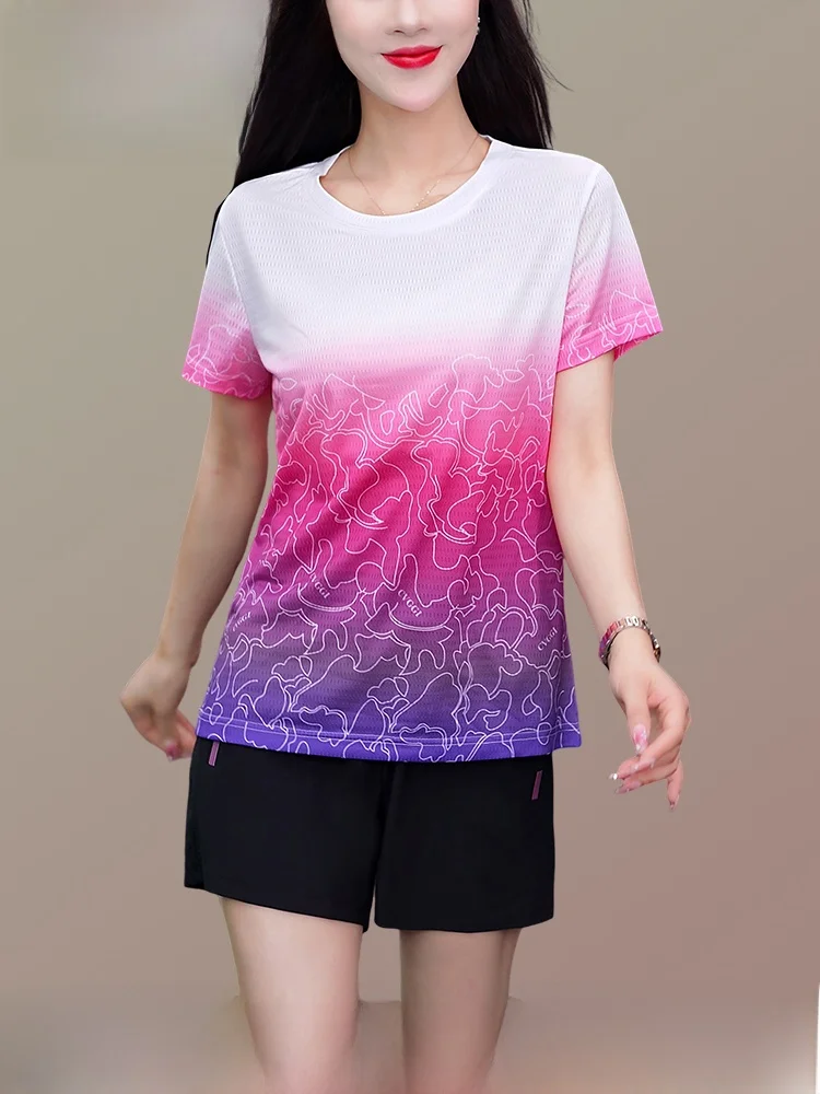 

TUCANO 2024 Summer Women's Sportswear Set Qui Dry Ice Silk ort Sve Running Suit Two Pieces round Ne Overhead Sle