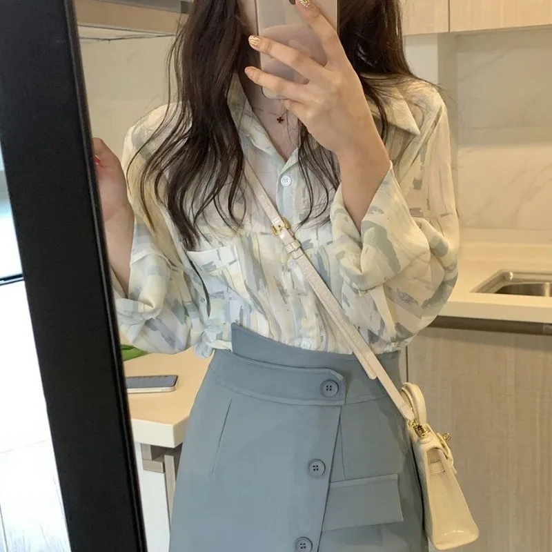 

Женские топы на пуговицах с принтом, элегантная социальная эстетичная одежда, тренд 2025, японская модная женская рубашка и блузка в стиле Харадзюку