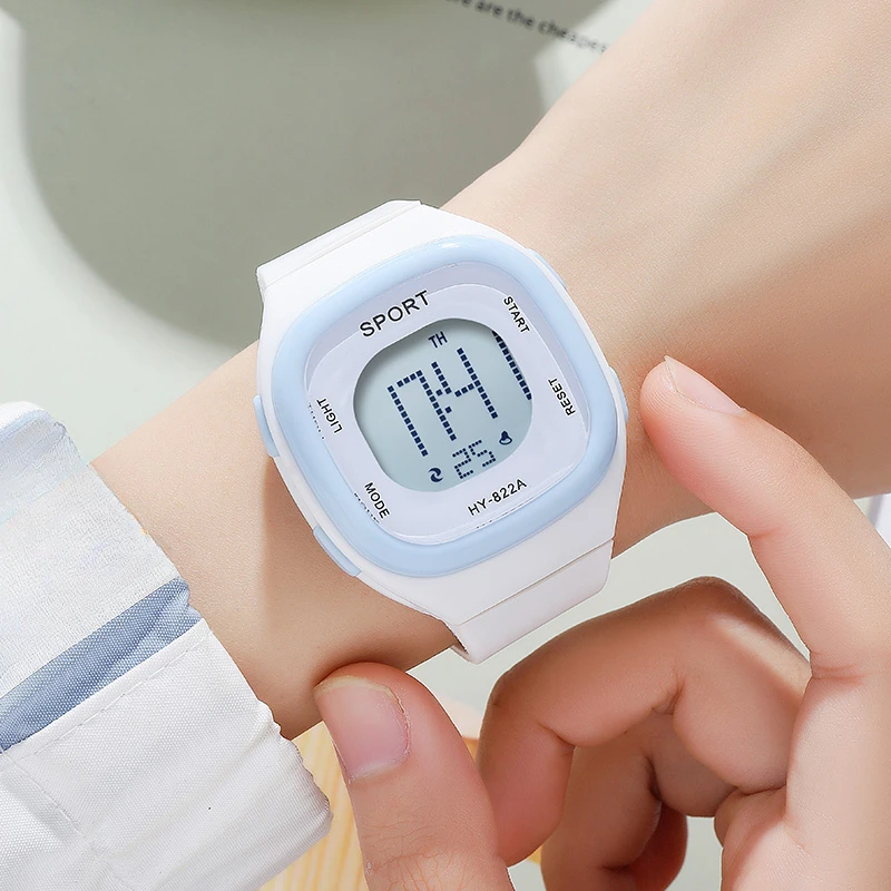 ساعة جيلي للأطفال، ساعة إلكترونية رياضية للطلاب، ساعة مربعة مضيئة
