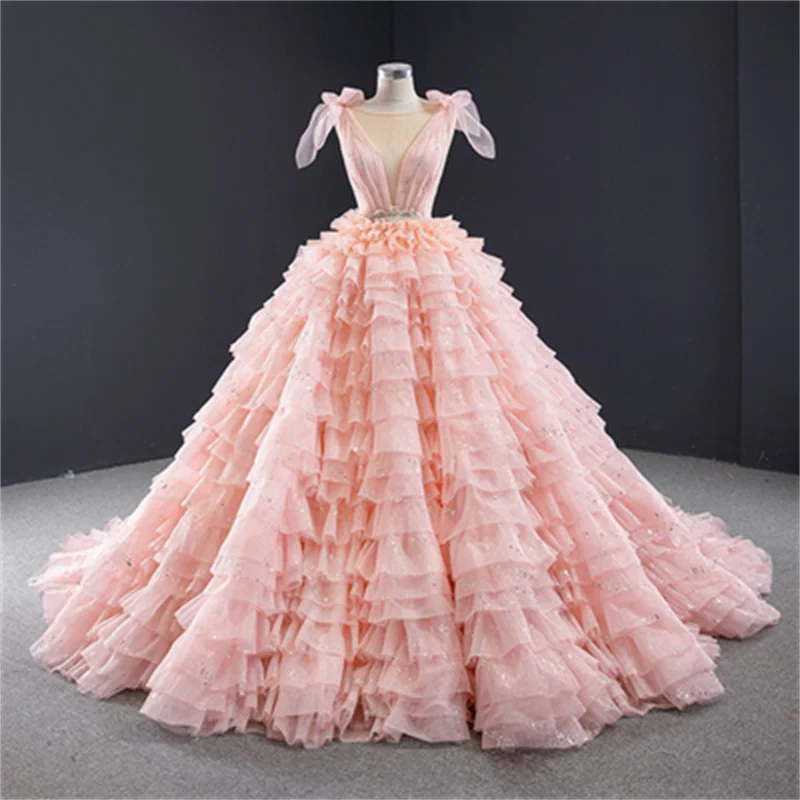 

Pink Charro Quinceanera Dresses Ball Gown Scoop Tulle Tiered Puffy Mexican Sweet 16 Dresses 15 Anos