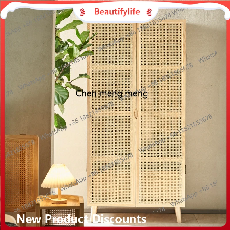 

Modern simple solid wood rattan Japanese-style home bedroom door-to-door double-door wardrobe H