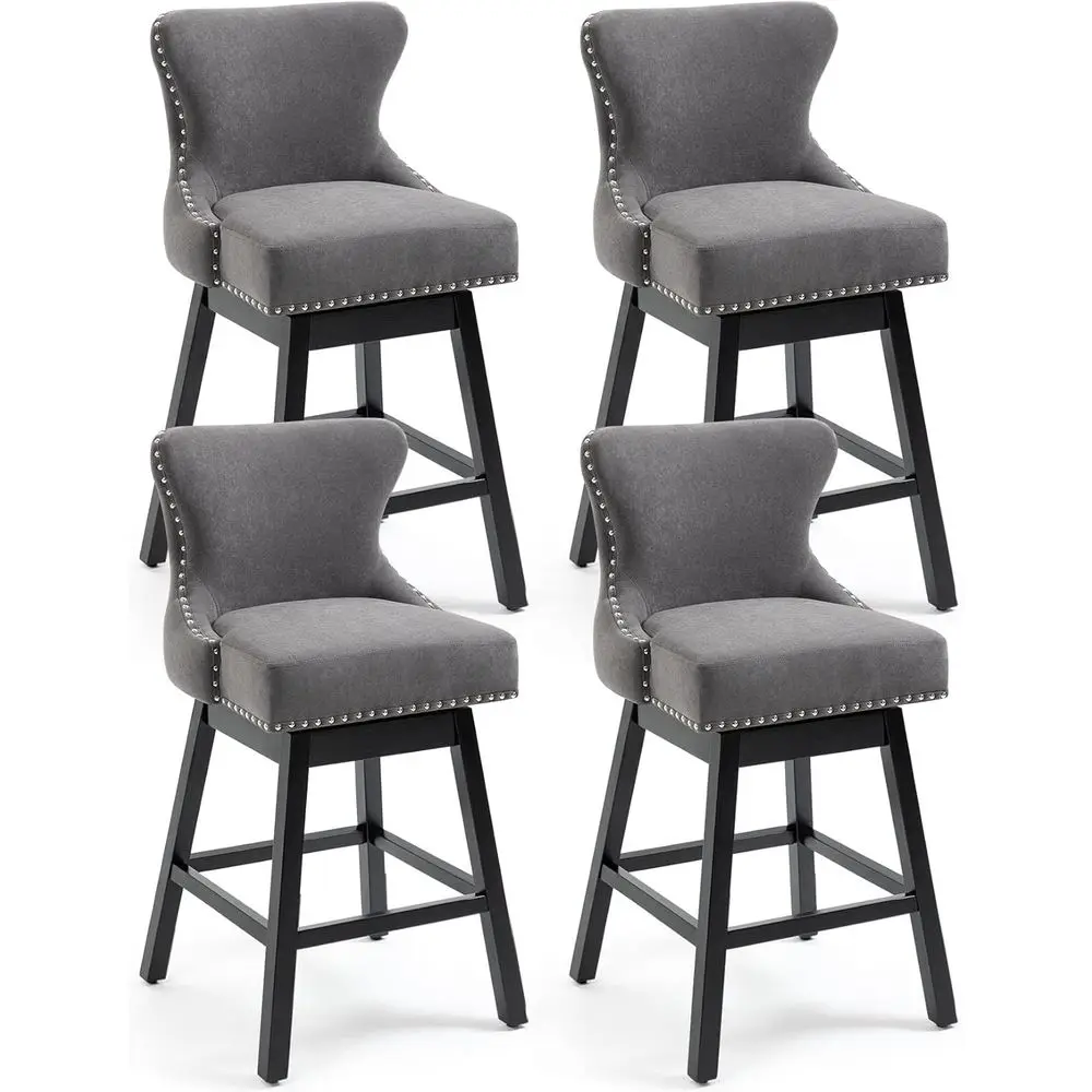 

Set of 4 Velvet Swivel Bar Stools, 29 Seat Height with Tufted Back and Wood Legs, Suitable for Kitchen, Dining Room, and Pub, Gr