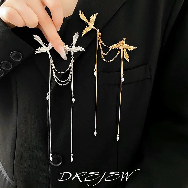 DREJEW Phoenix Pearl Tassel Brooch for Women 2025 Chinese Style New Fashion Pins Versatile Exquisite Party Wedding Accessory