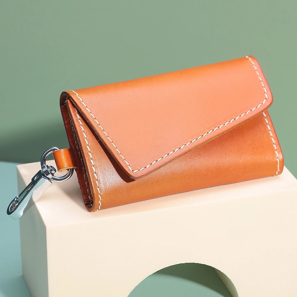 Vegetable tanned leather key bag Handmade leather multifunctional card bag for men and women compact key bag