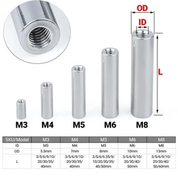 10pcs/Lot Aluminum Spacer M3 M4 M5 M6 M8 Threaded Round Spacers Flat Washer Bushing Gasket Spacer Sleeve Standoffs Fasteners