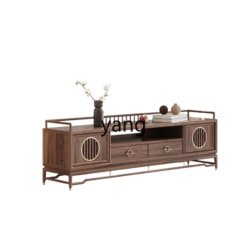 

LMM new Chinese sofa coffee table TV cabinet combination black walnut solid wood TV cabinet