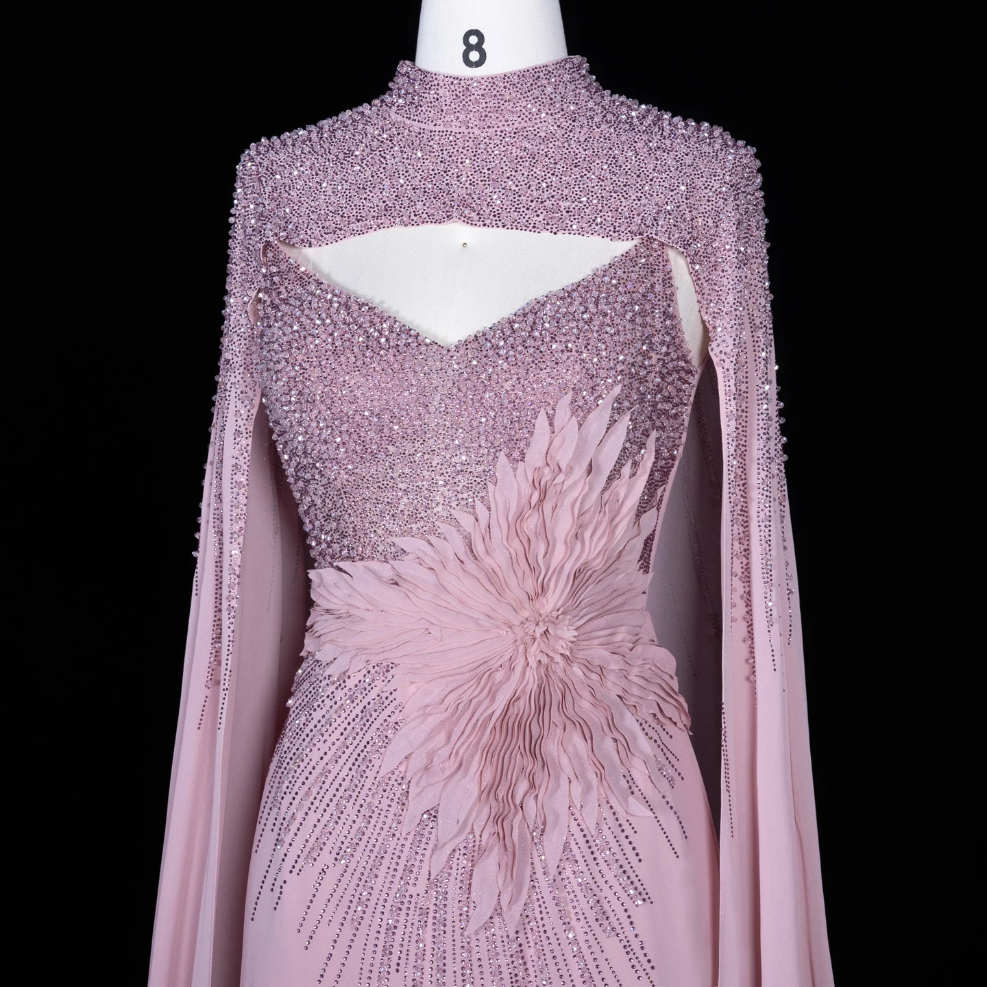 Sharon Said Abendkleider Luxuriöse Meerjungfrauen-Kleider mit V-Ausschnitt, Chiffon, Kristallen, Arabisch, Dubai, formelle Partykleider mit Umhang SS074 Maßanfertigung – Detail 32