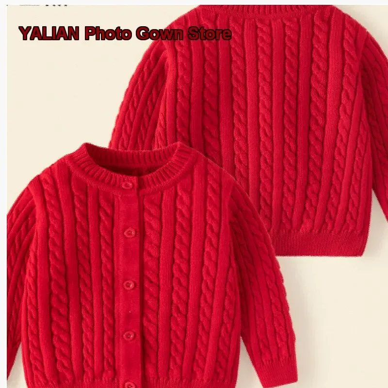 Children Knit Top Boys Cardigan Autumn Winter New Year Greeting Outfit Girls Top Baby Coat Kids