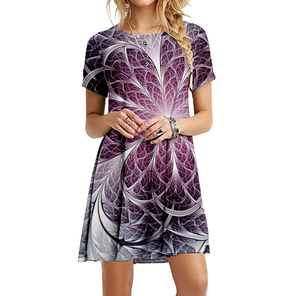 

Женское свободное мини-платье с коротким рукавом и цветами