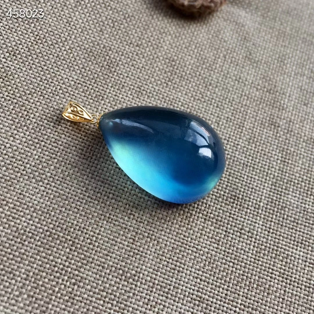 Natural Blue Aquamarine Quartz Pendant Brazil Water Drop Jewelry 22/14.8/97mm 18K Gold Blue Aquamarine Necklace AAAAA