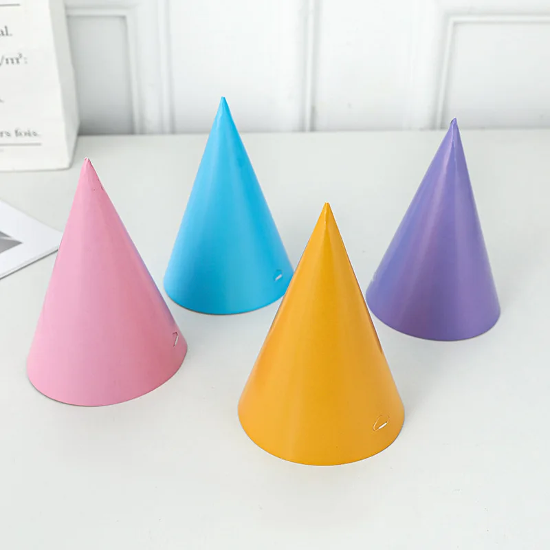 10PCS INS Kids Paper Blue Green Birthday Hat Soild Color Yellow Pink Purple Party Headwear Baby Shower Boy Girl Cap