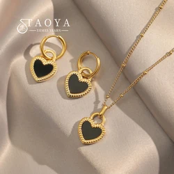 European and American Luxury Stainless Steel Two-side Shell Heart Pendant Earrings 2025 Fashion Jewelry For Womens Set accessory