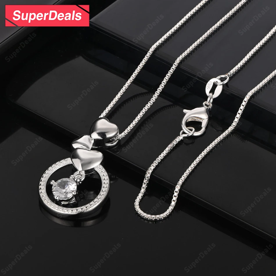

SuperDeals 925 Sterling Silver AAA Zircon Heart Pendant Necklace Original Classic Jewelry For Women Men Birthday Party Gifts