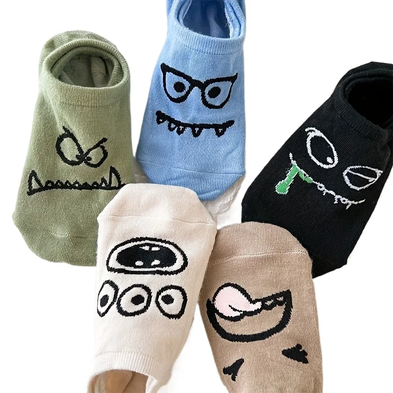 5 pares de calcetines divertidos de barco de dibujos animados calcetines casuales de mujer primavera y verano calcetines cortos finos invisibles lindos para deporte