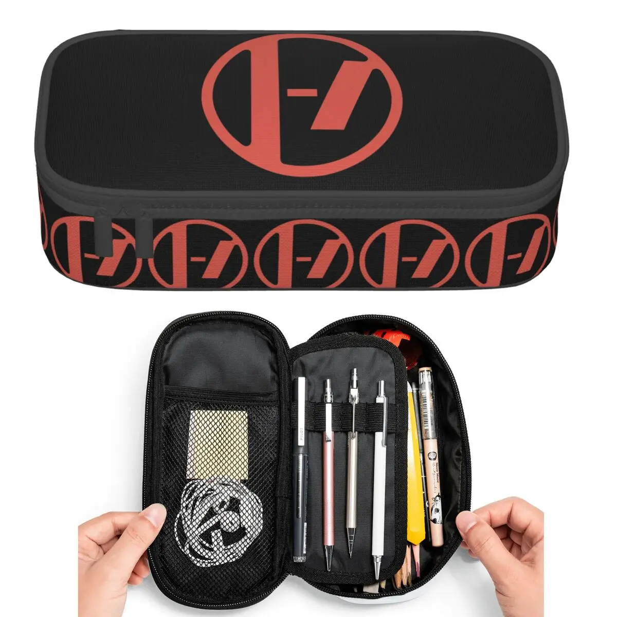 Circle Icon Logo Twenty One Pilots Rock Band Pencil Cases for Student Pen Box Pencil Bag Large Storage Pencil Pouch Pen Holder