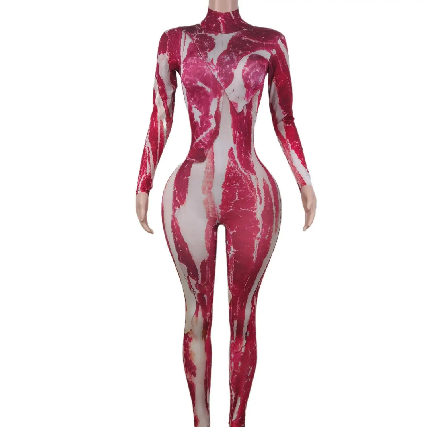 

Novelty Printing Tight Jumpsuit Women Cosplay Costume Halloween Party Role-playing Leotard Stage Performance Rave Outfit Wuhuaro