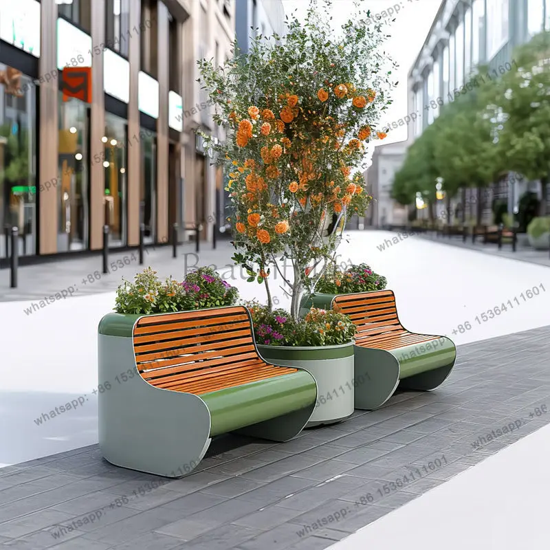 outdoor commercial street planting flower box bench combination rest area square park pedestrian street seat