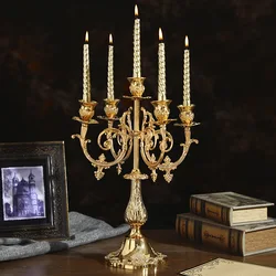 IMUWEN Candle Holder 5-Arms Retro Golden Plated Romantic Candlebra Luxury Metal Candlesticks For Wedding Events Party Decor