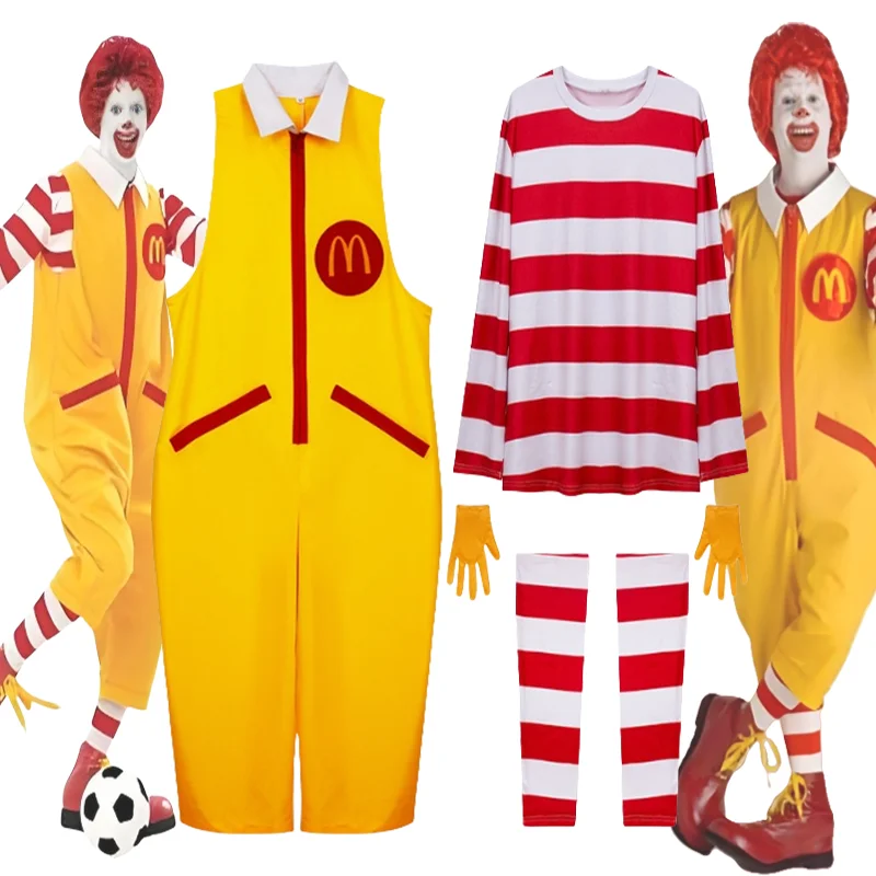 McDonald Show Clothes Cosplay Clothes Ronald McDonald Clown Characte Halloween Party Funny Costume Stage Clothes Wig