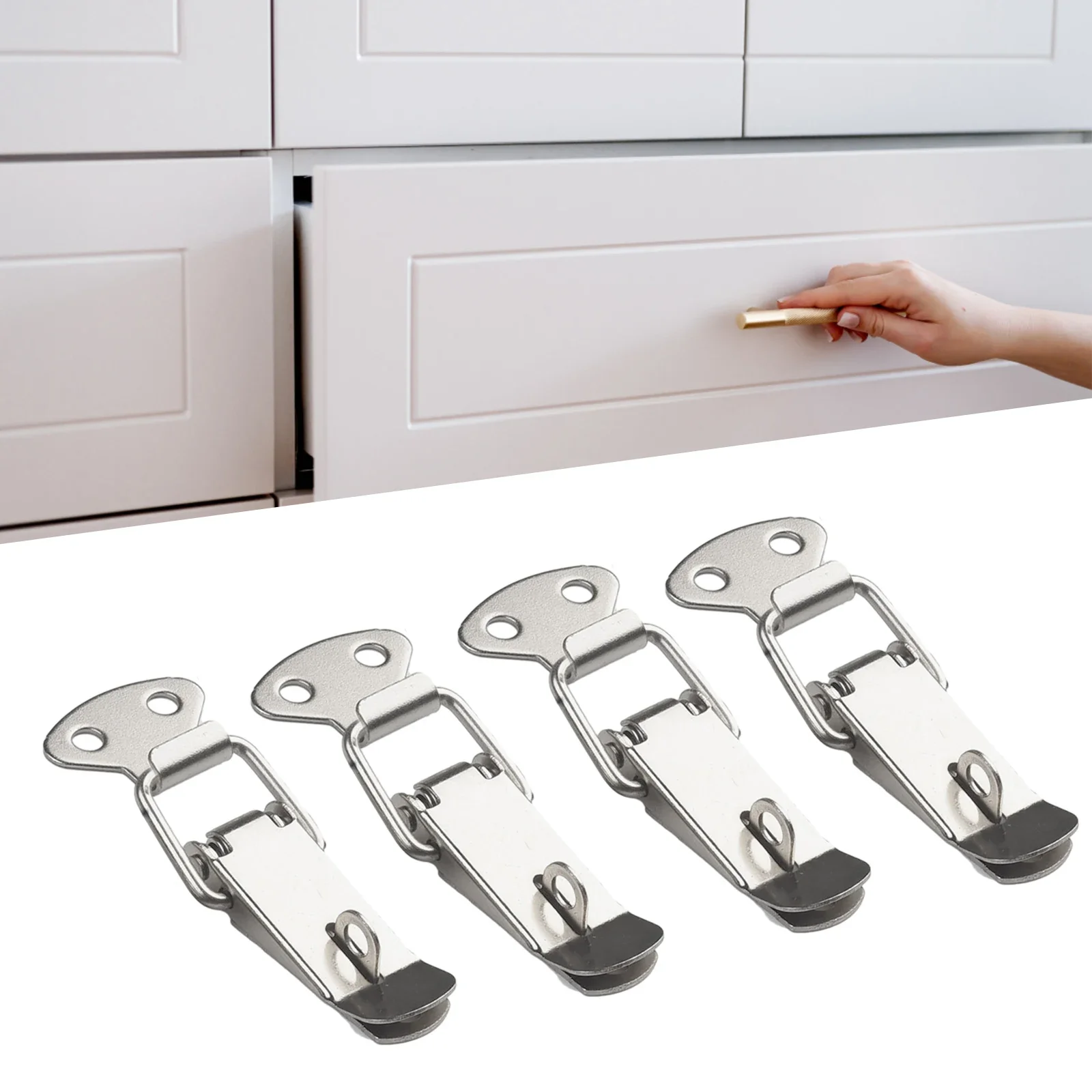 Metal Lock Latches Cabinets Home Improvement Closets Door Hardware High Quality Silver 4PCS Cold Rolled Steel Protable
