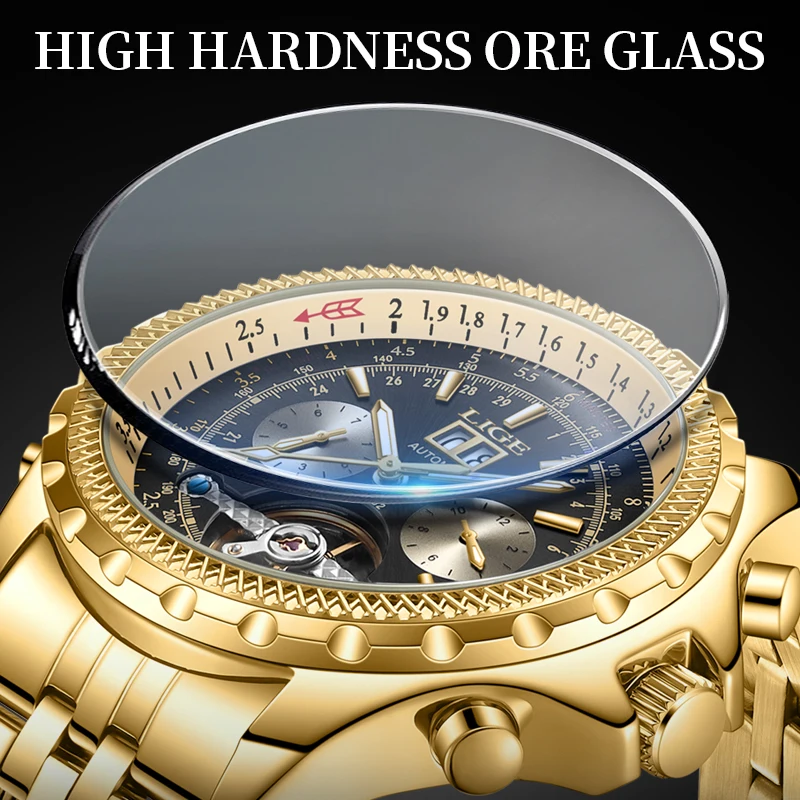 LIGE New Mens Watches Top Brand Luxury Automatic Mechanical Watch Men All Steel Waterproof Watch Week Clock Relogios Masculino