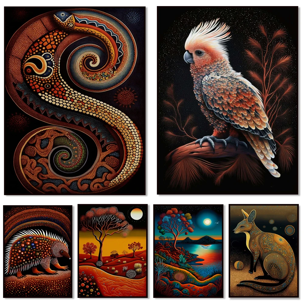 Beautiful Aboriginal art prints, Aboriginal art animals, nature eclectic Australian rich posters for home living room decoration