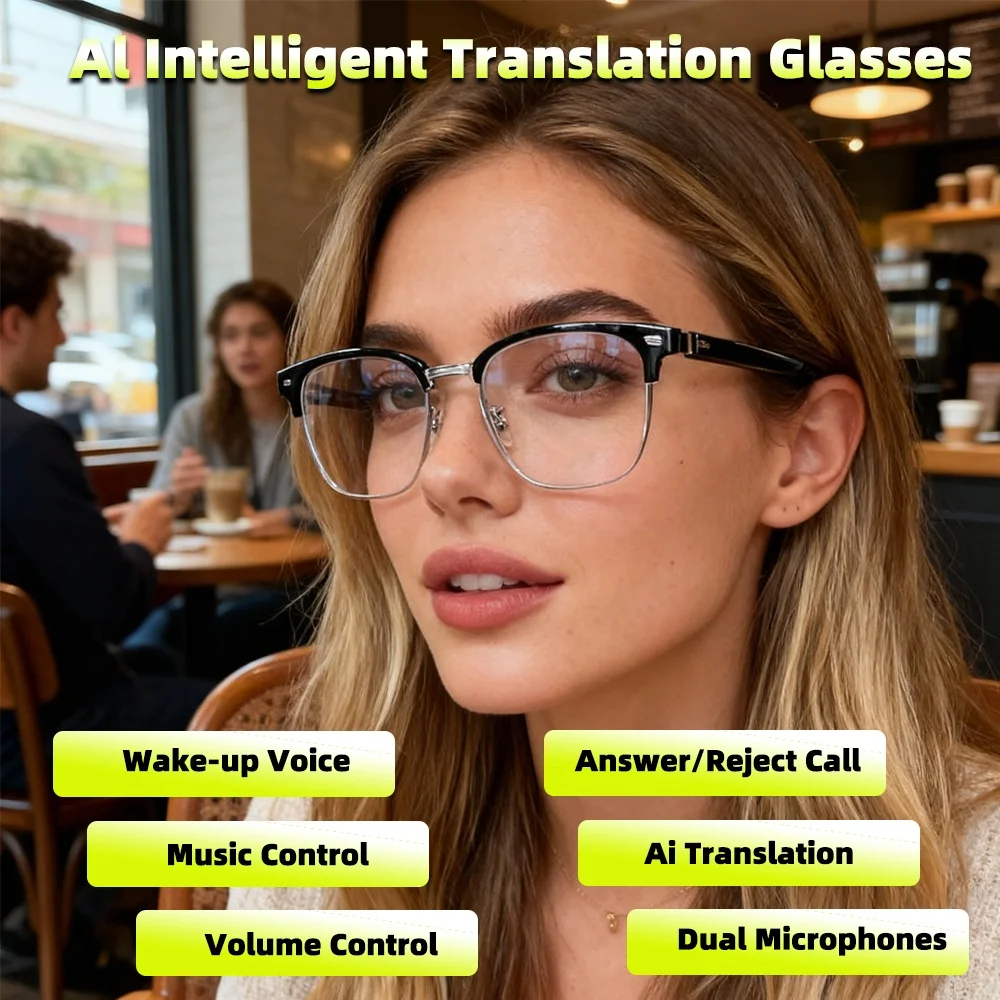 SENBONO 144+ Languages Translator AI Smart Glasses for Men Women Bluetooth Call Music Remote Control Sunglasses Anti-blue Light