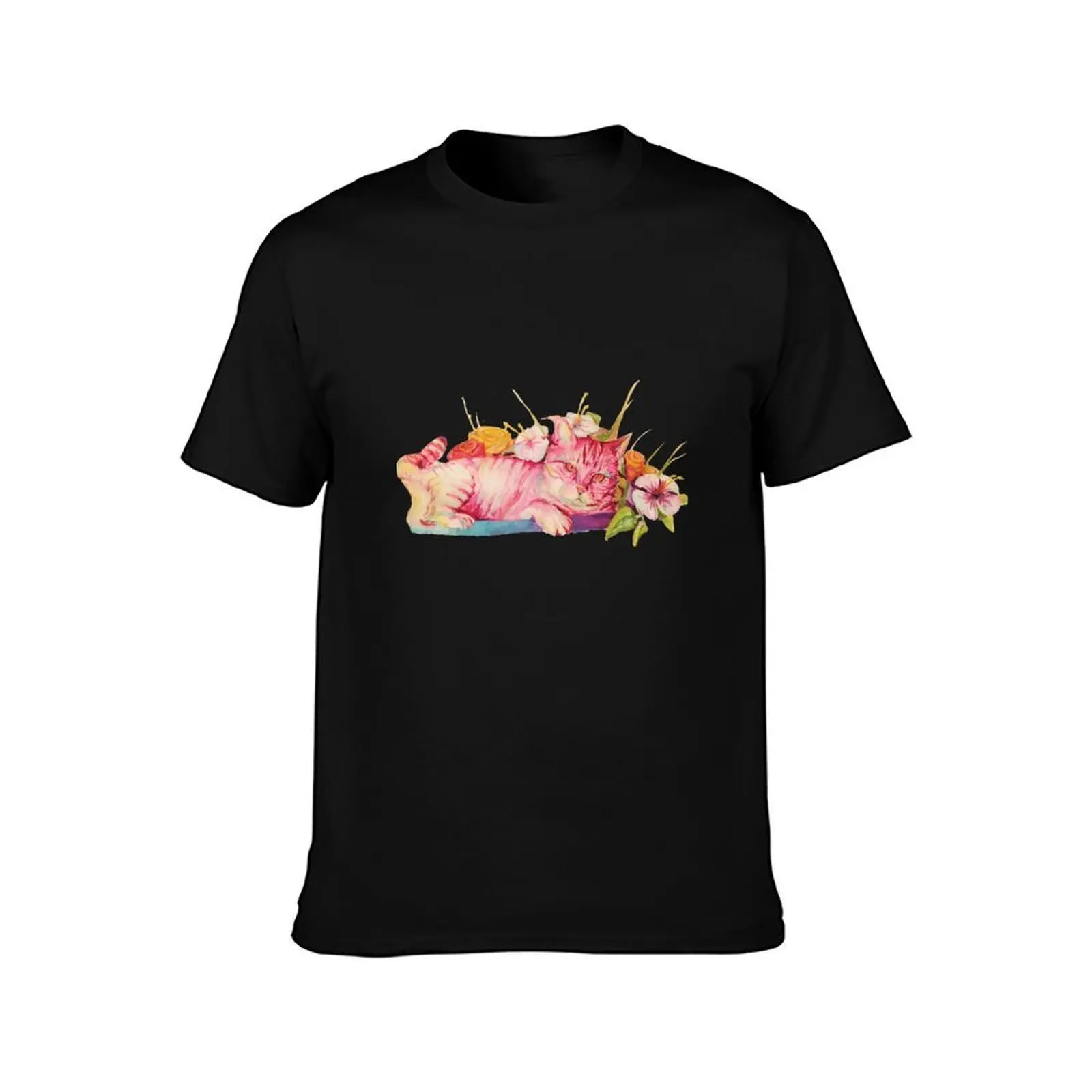 Flora and Feline T-Shirt, Summer Casual Cotton Tee, Oversized Streetwear Tops, Vintage Graphic Print, Loose Fit Short Sleeve