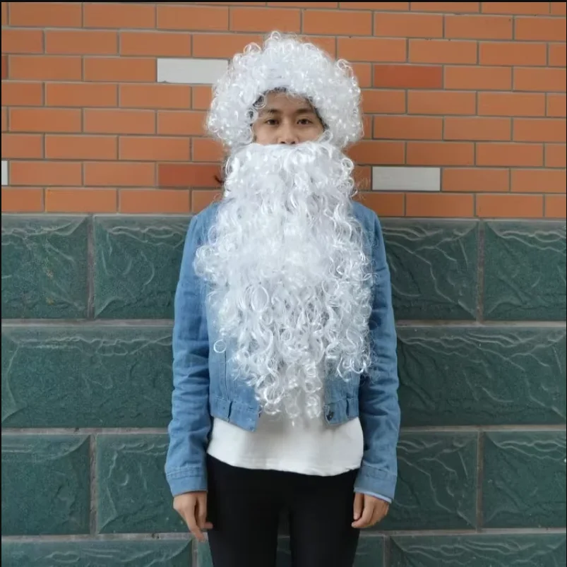 Santa Beard and Wigs for Christmas Party Santa Claus Wig Set Santa Claus Cosplay Wig and Beard Prop White Hairpiece Accessories