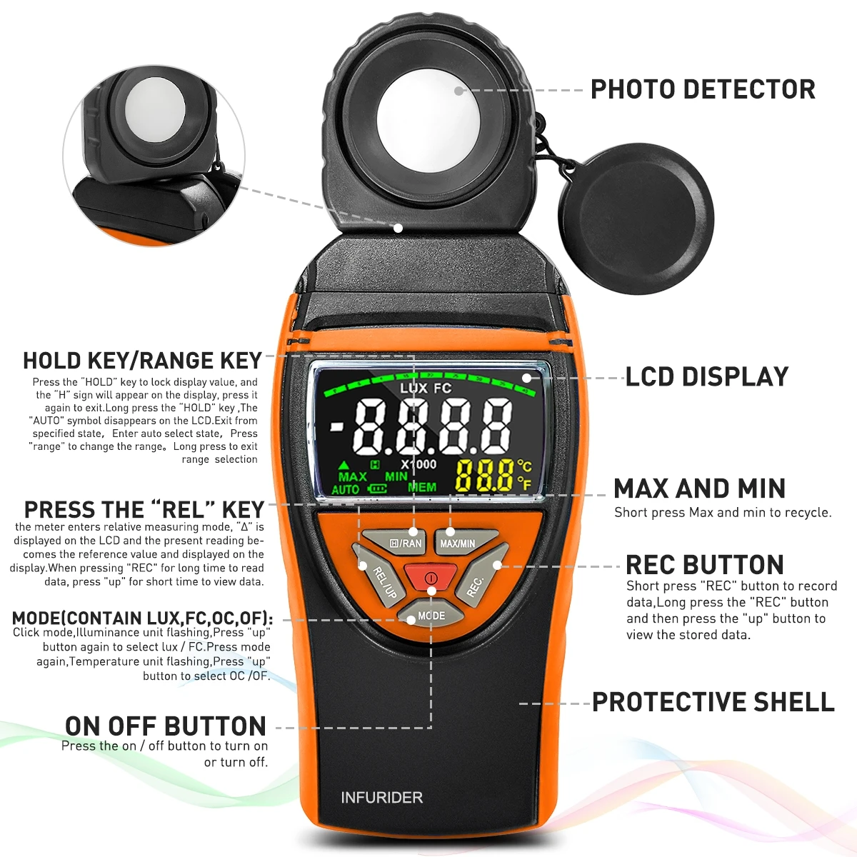 جهاز اختبار الضوء المحمول المدمج BTmeter، شاشة LCD كبيرة، وظائف القياس الاحترافية، 8801A #3