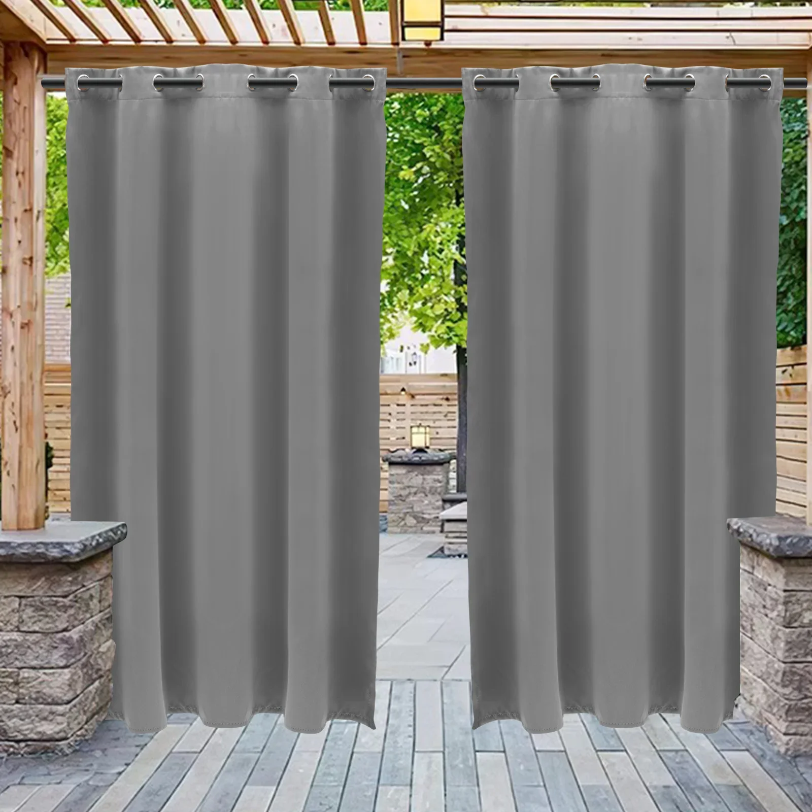 2PCs Patio Curtains Waterproof Outdoor/Indoor Curtains Windproof Easy Clean-Up Exquisite Stitching for Porches/Pools/Balconies