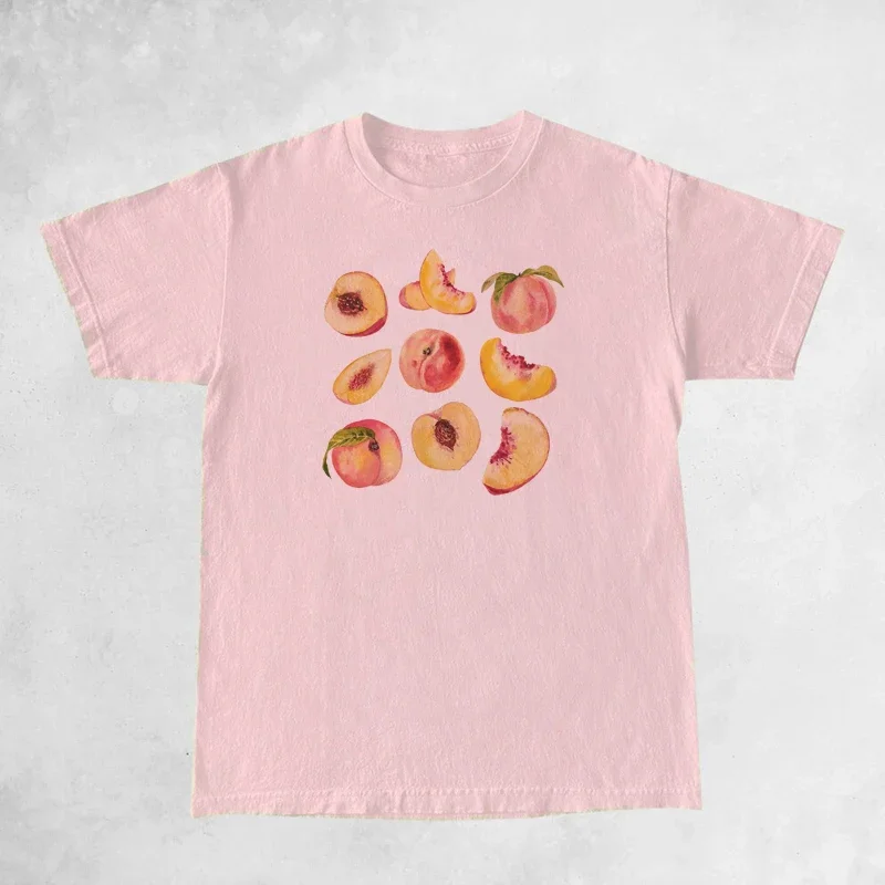 Vintage Peaches Printed Graphic Tees Women Cute Cottagecore Aesthetic T-Shirts Short Sleeve Female Retro Grunge Tops Clothes