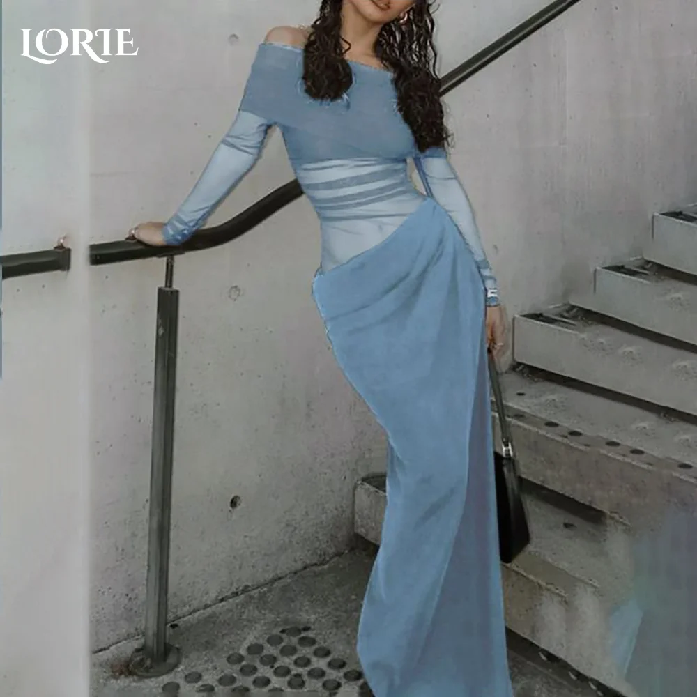 LORIE High Collar Evening Dress Ruch Long Sleeve Floor Length Princess Prom Dresses Pleats Illsion Arabia Party Gown Customized