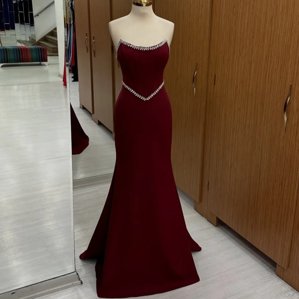 맞춤형 모던 스타일 패션 저지 라인스톤 플리츠 머메이드 스트랩리스 롱 드레스 맞춤형 행사 드레스 포멀 매칭