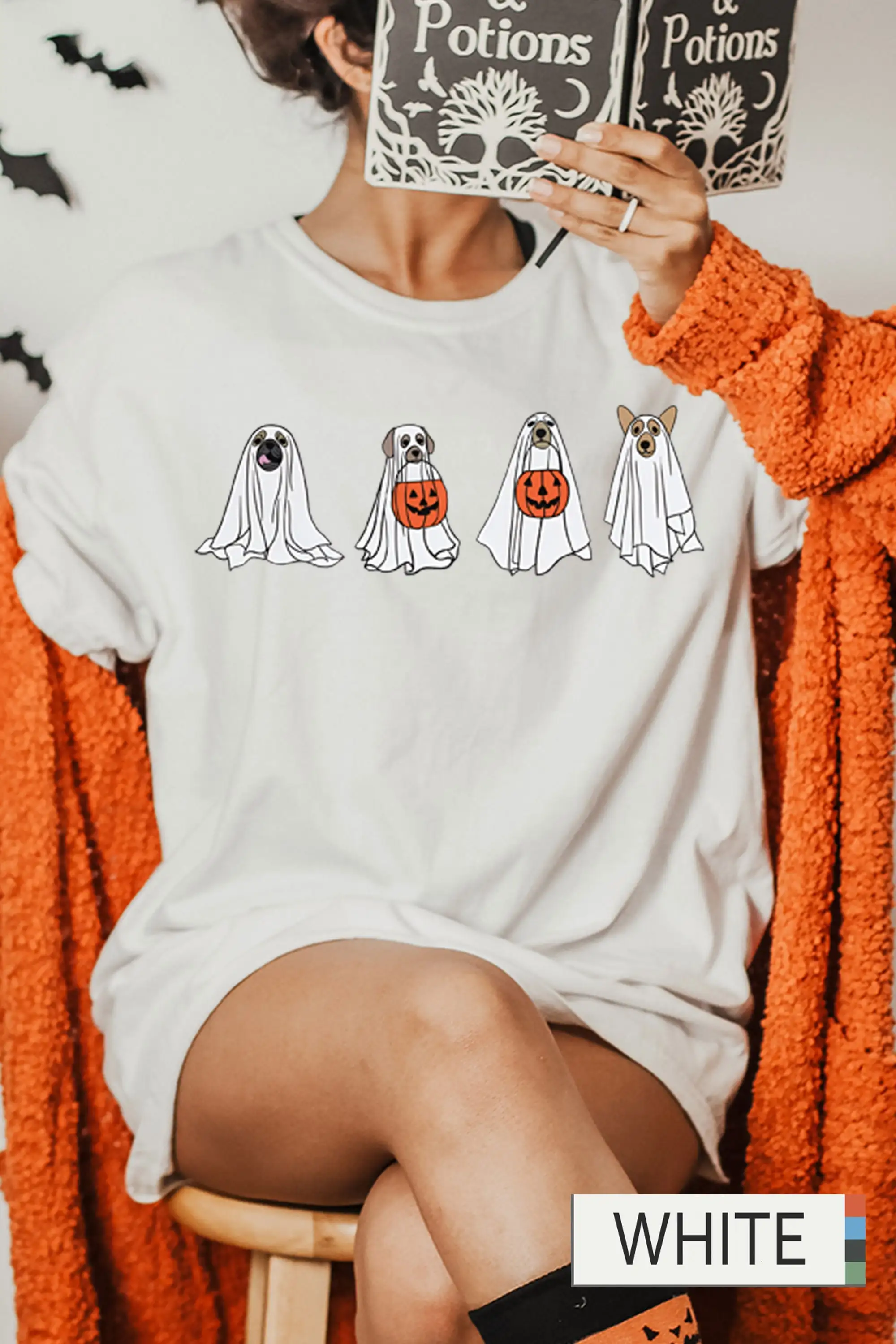 

Halloween Dog T Shirt Cute Ghost Costume Lover Funny Retro Spooky