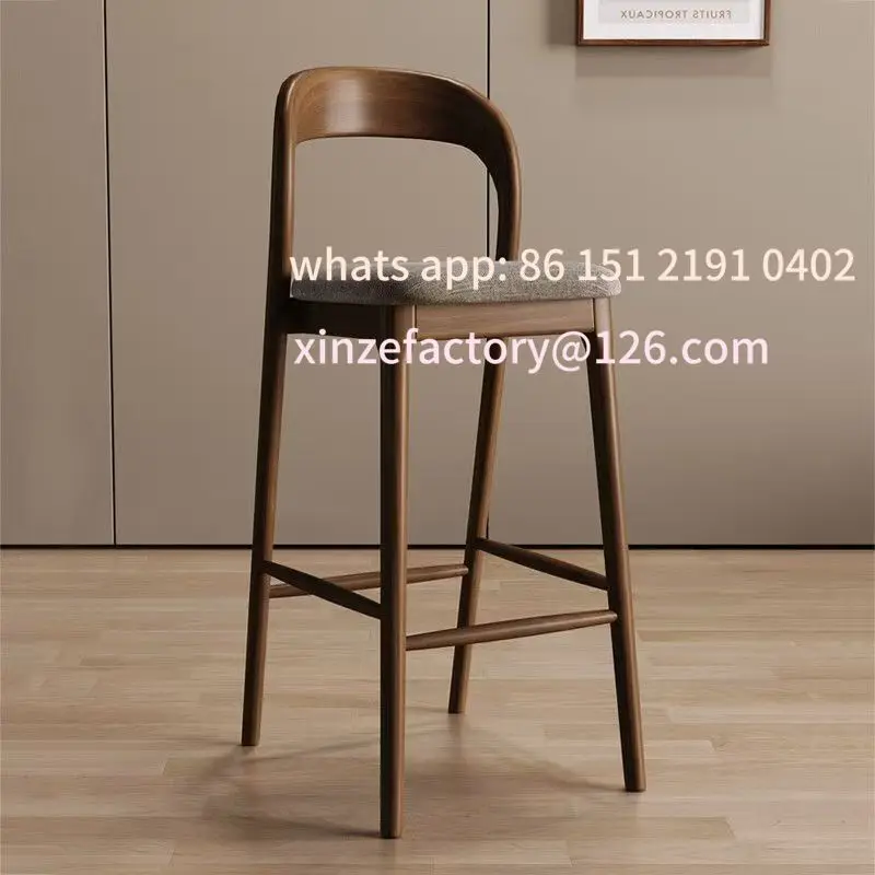 

Customizable Nordic Designer Solid Wood Bar Chairs Counter Stools Island Table Dining Chair Kitchen High Legged Stool Light Luxu