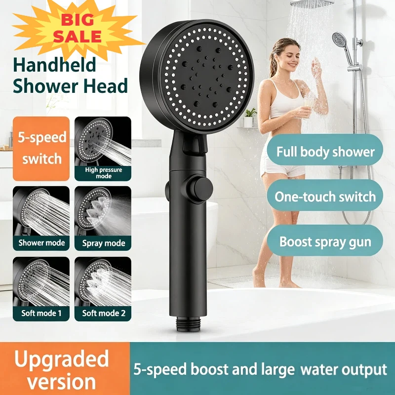 Upgrade Shower Head 5 Modes Water Saving High Pressure Handheld Hangable Spray Adjustable Bathroom Shower Accessories Set 2026