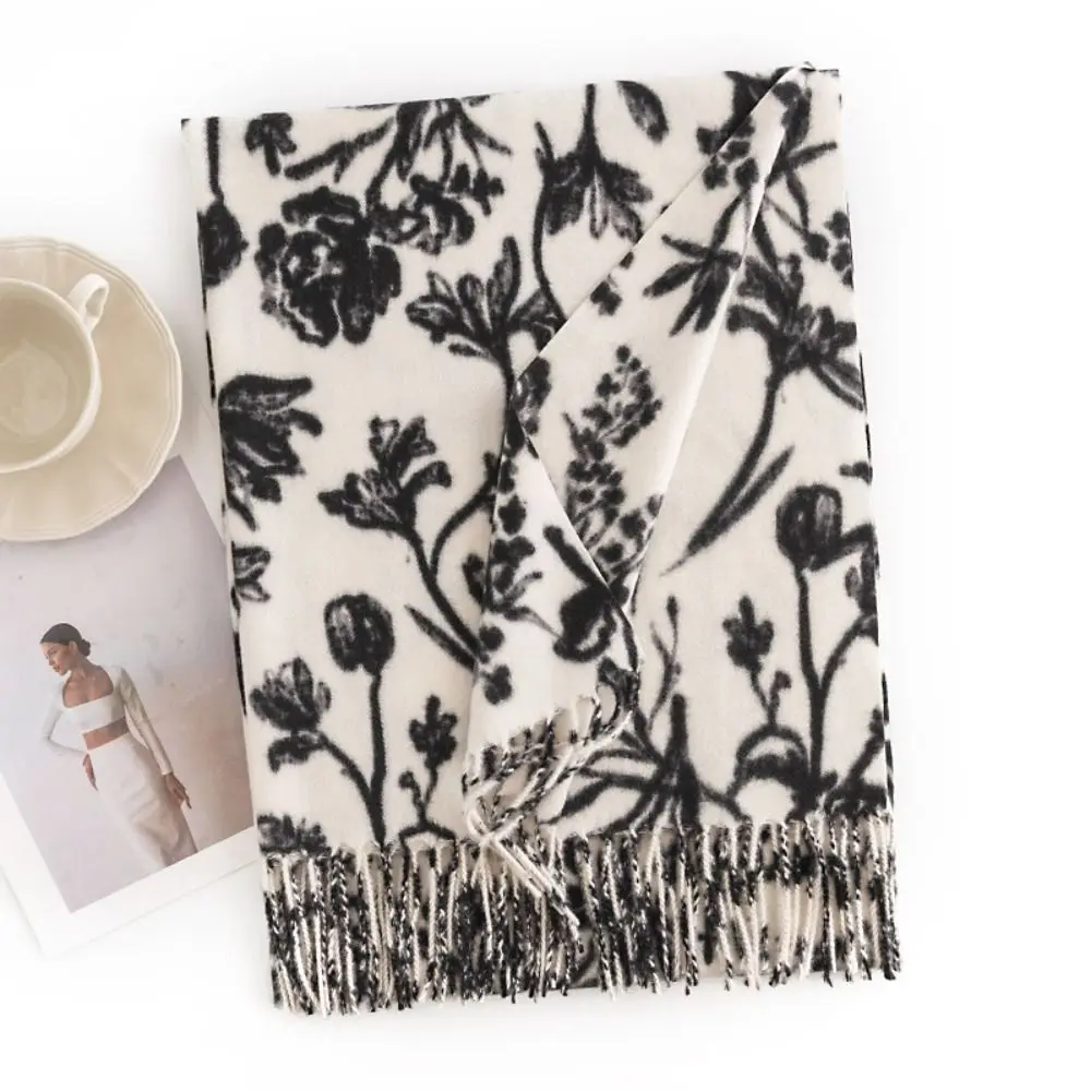 

Винтажный утолщенный шарф из искусственного кашемира с цветочным принтом и кисточками, теплый длинный шарф, морозостойкая накидка на плечо, осень-зима