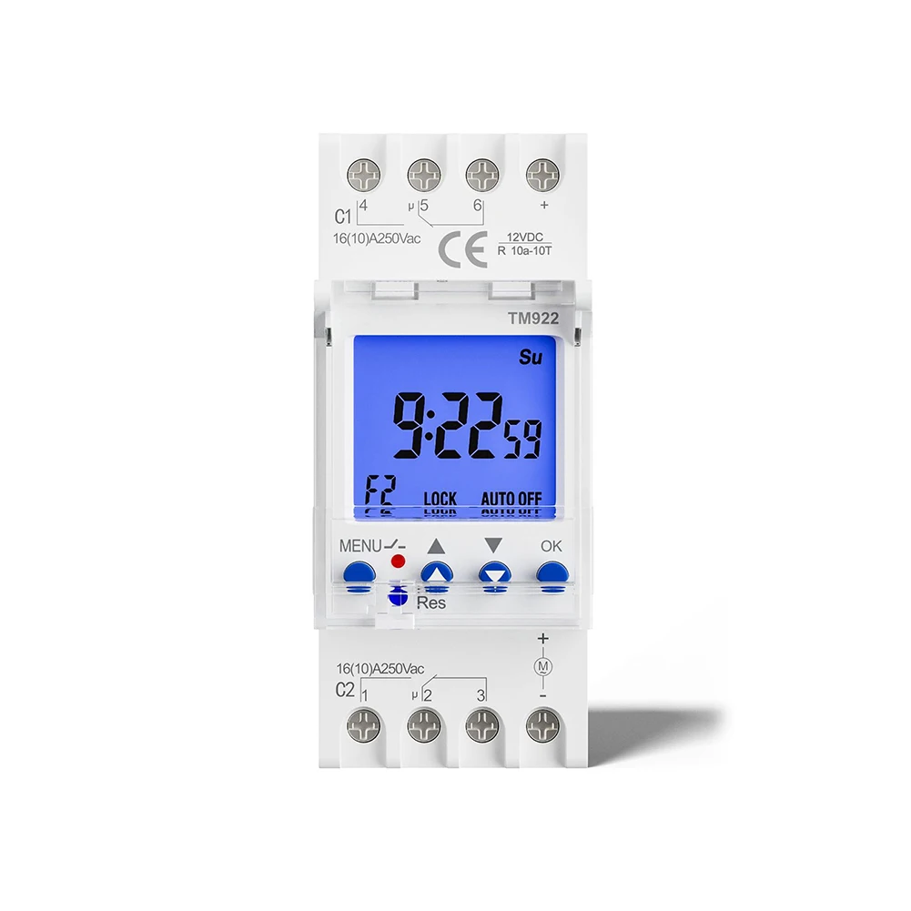 TM922 DIN Mounted Timer 2-Channel Digital Timer With Dual Relays Programmable 2 Channel Programmable 24-hour Time Clock Features