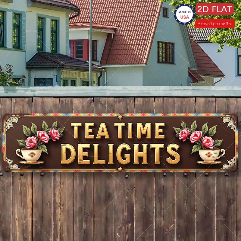 

1pc Metal Sign, 4x16inch "Vintage Tea Time Delights Sign - Rustic Farmhouse Decor for Kitchen or Patio"